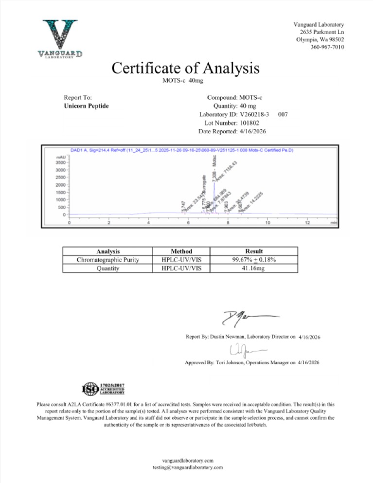 MOTS-C certificate of analysis